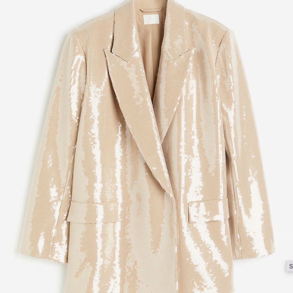 NWOT H&M Beige Clear Sequin Oversized Party Blazer